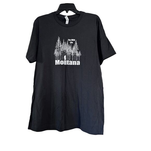 Large Black White The Wild Life Montana Sasquatch Bigfoot T shirt NWT Made In MT - Picture 1 of 5